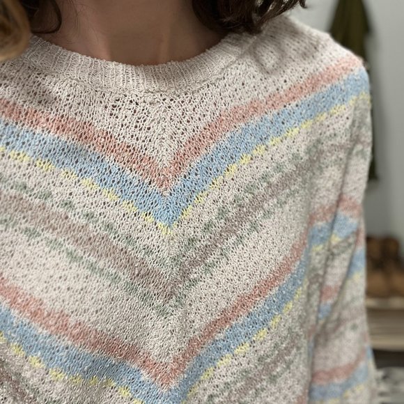 The Chevron Striped Light Knit Sweater / Cotton Blend Long Sleeve - Picture 3 of 9